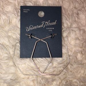 NWT - Silver-Tone Open Flat Hexagon Hoops